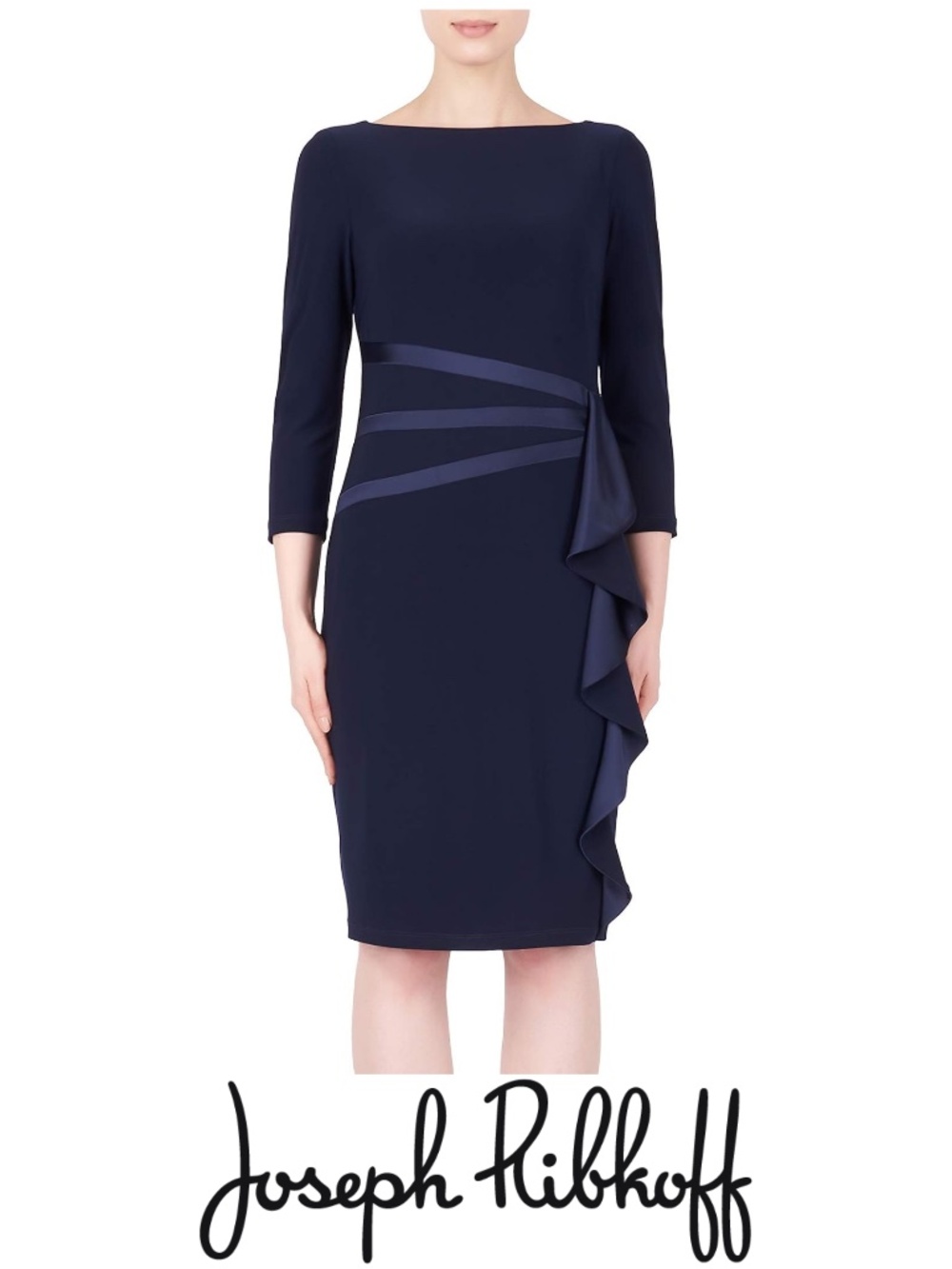 Joseph Ribkoff Dress Midnight Blue Jersey Ruffle Detail Style18441 Size 12 EUC
